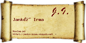 Jankó Irma névjegykártya