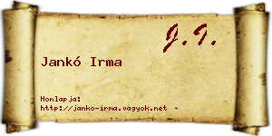 Jankó Irma névjegykártya